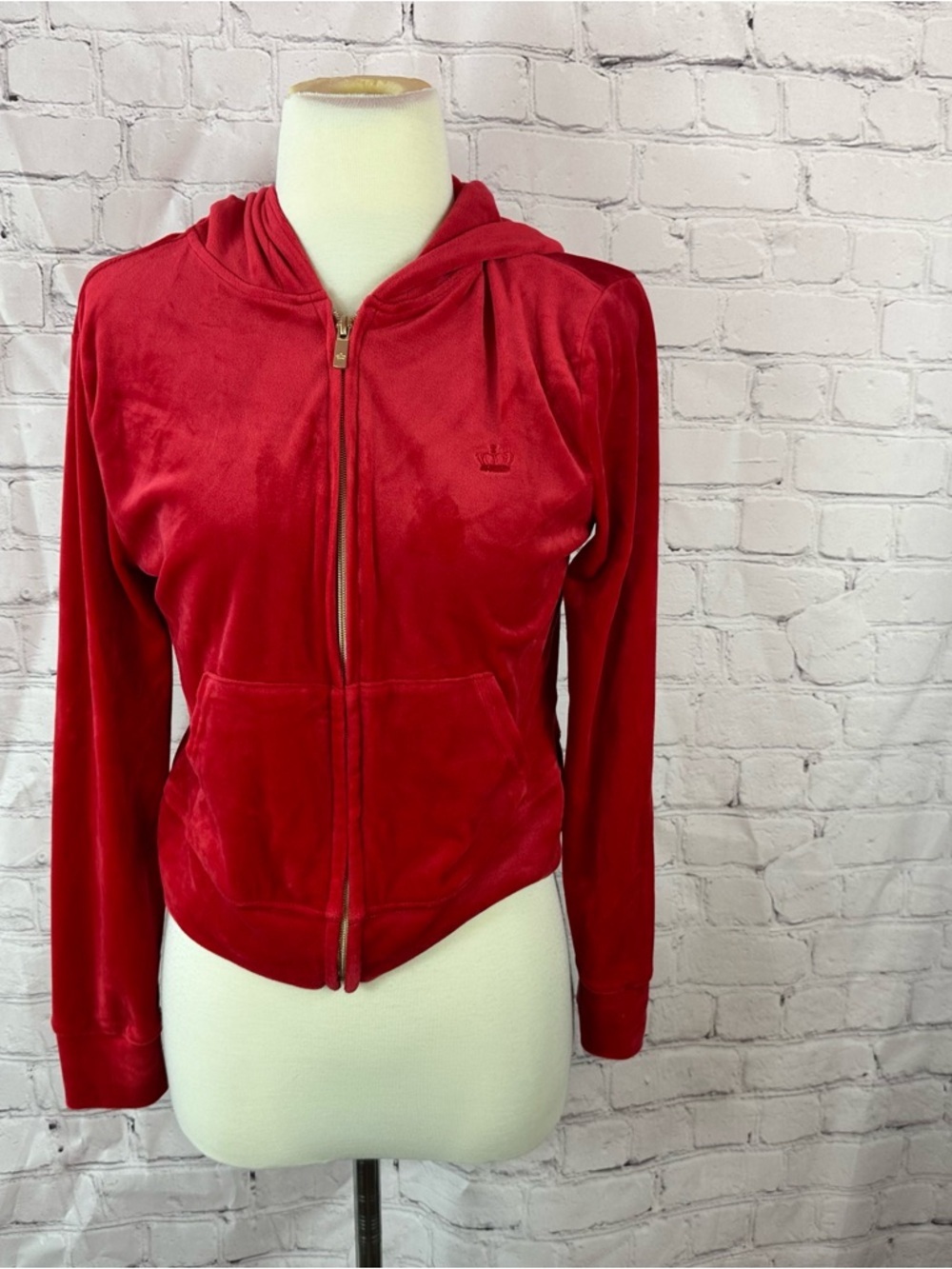 Juicy Couture Y2K Red Velour full zip Hoodie Crown Label women S logo streetwear